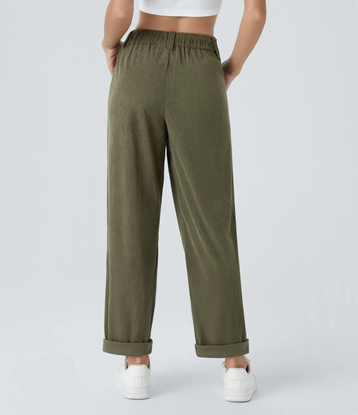 Straight-Leg Corduroy Pants with Pockets