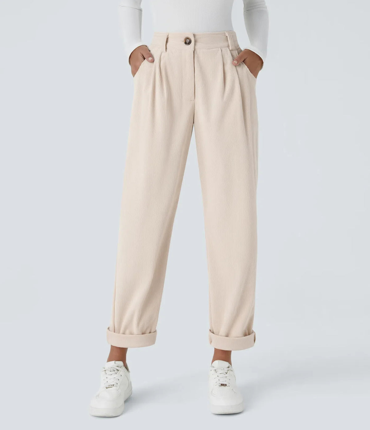 Straight-Leg Corduroy Pants with Pockets