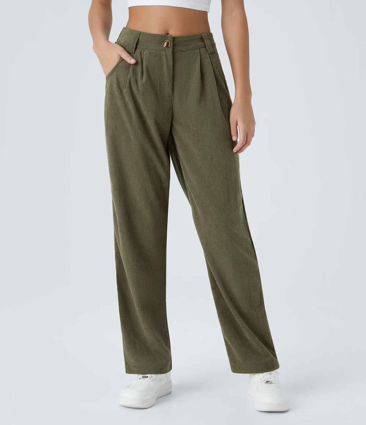 Straight-Leg Corduroy Pants with Pockets