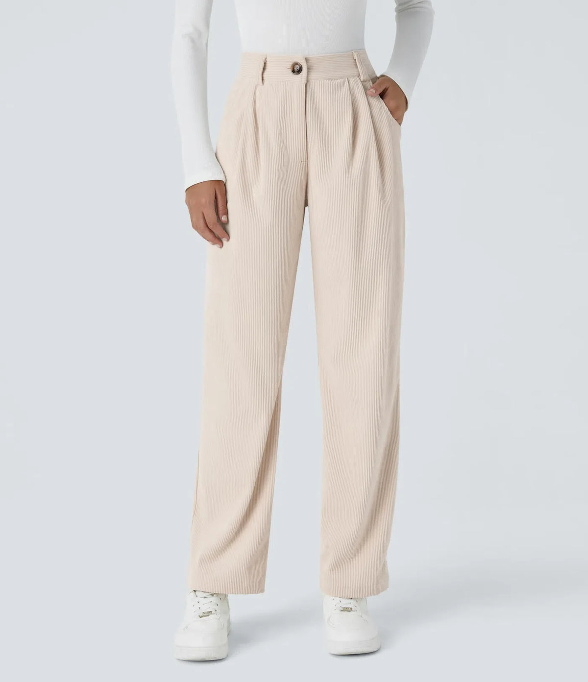 Straight-Leg Corduroy Pants with Pockets