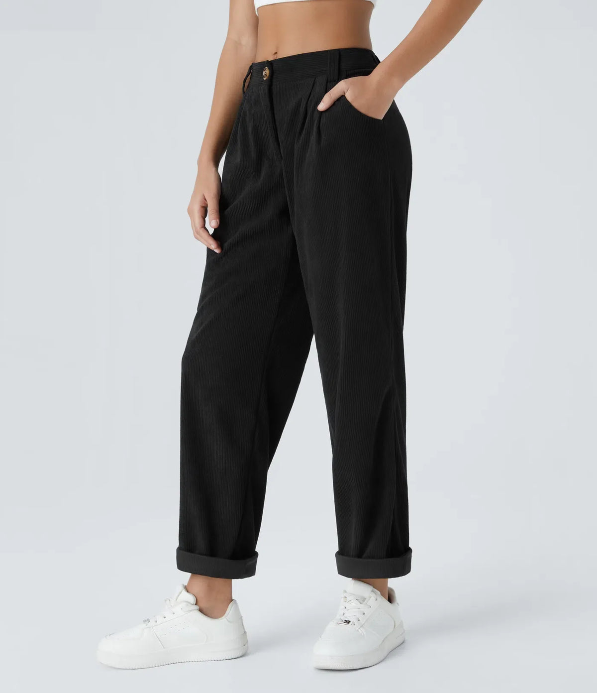 Straight-Leg Corduroy Pants with Pockets