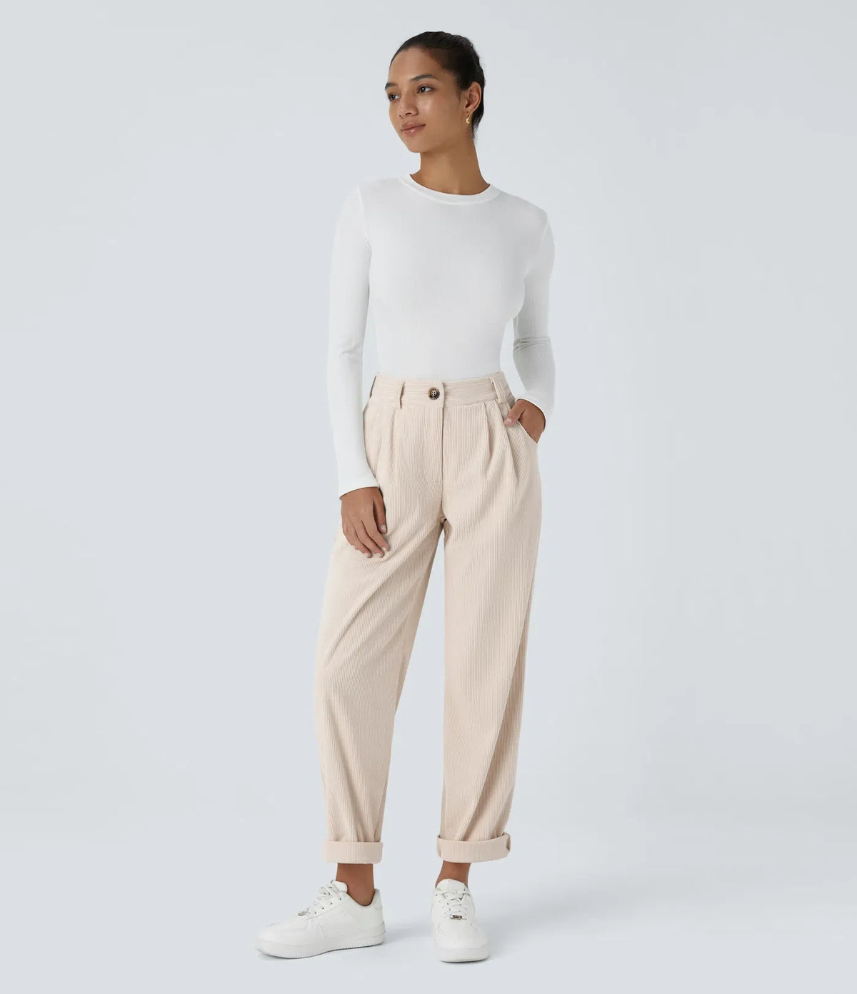 Straight-Leg Corduroy Pants with Pockets