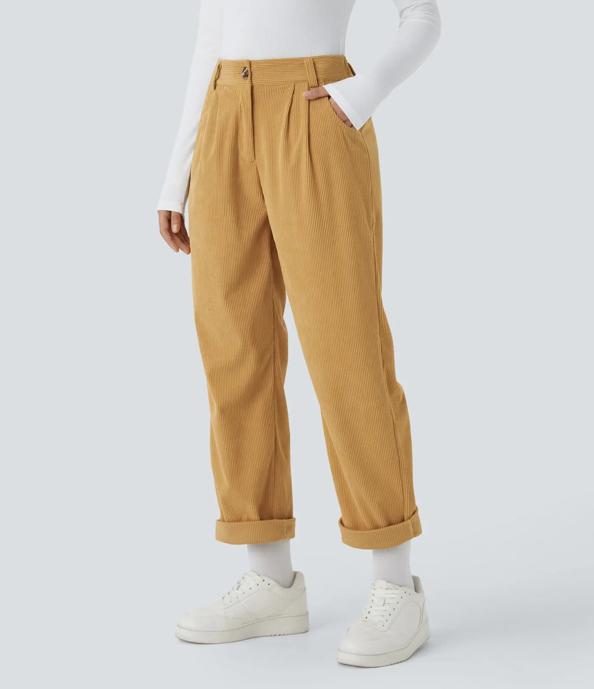 Straight-Leg Corduroy Pants with Pockets