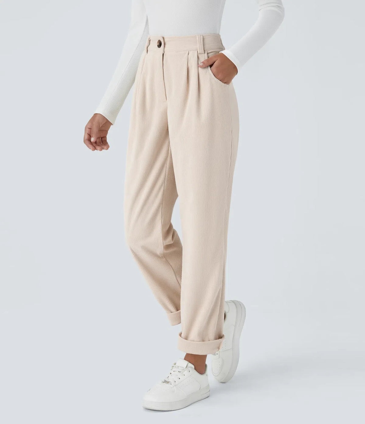 Straight-Leg Corduroy Pants with Pockets