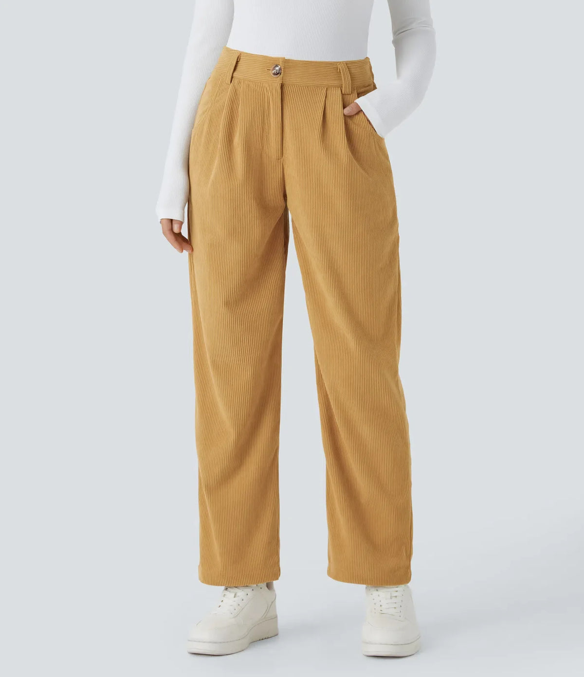 Straight-Leg Corduroy Pants with Pockets