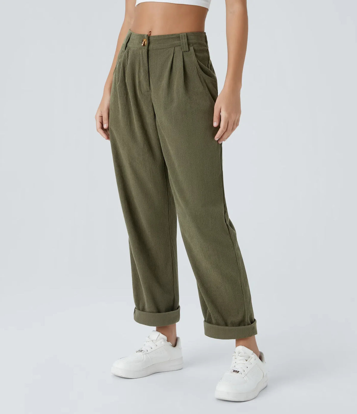 Straight-Leg Corduroy Pants with Pockets