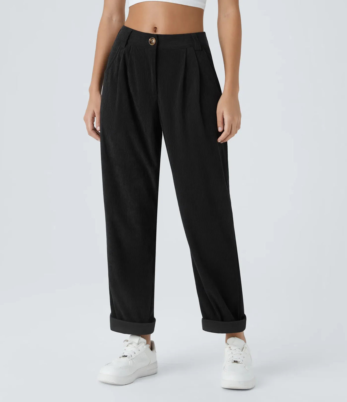 Straight-Leg Corduroy Pants with Pockets