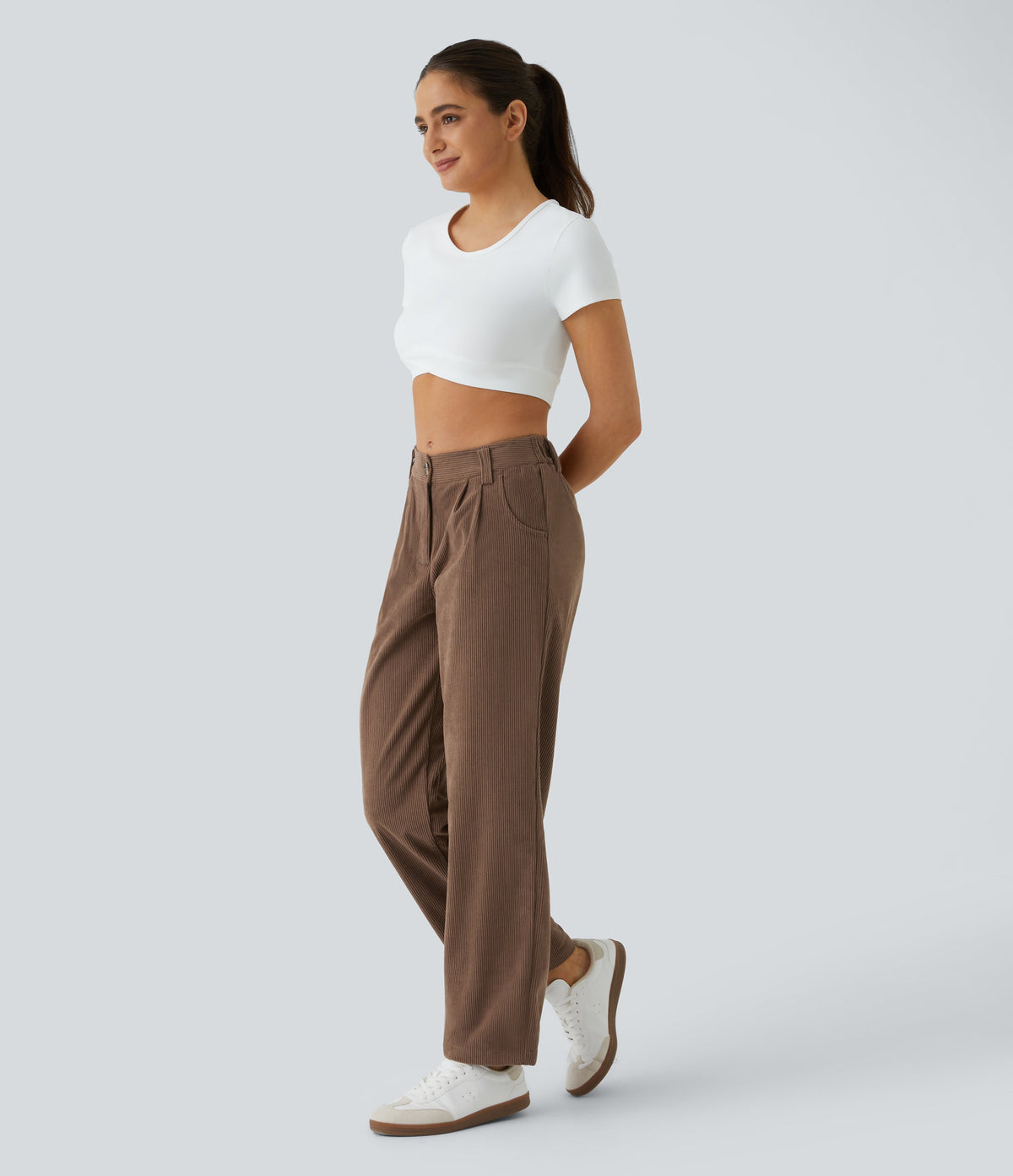 Straight-Leg Corduroy Pants with Pockets